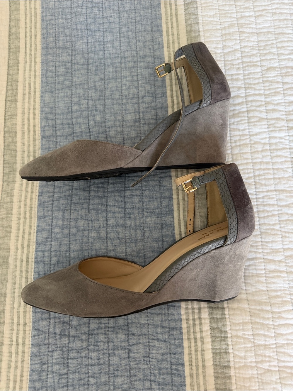 Cole Haan Gray Suede Pointed-Toe Ankle-Strap Flats - Picture 4 of 4